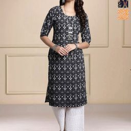 HERE&NOW Selection Of 3 Printed Straight Kurtas-image-64