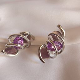Piu Jewels Stainless Steel Silver-Plated Stones Studded Zig Zag Shaped Drop Earrings-image-95
