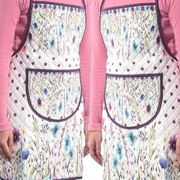 Kuber Industries 2-Pcs White & Purple Floral-Printed Velvet Quilted Chef Apron With Pocket-1