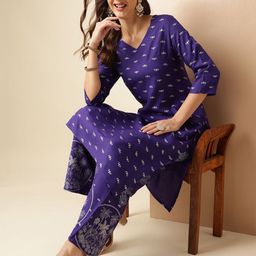 Anouk Floral Printed V-Neck Three-Quarter Sleeves Regular Straight Kurta With Palazzo-image-50