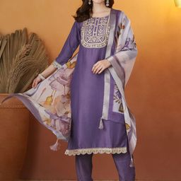 MOKOSH Women Solid Embroidered Kurta with Trousers & Dupatta-58