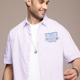 WROGN Opaque Striped Pure Cotton Pure Cotton Oversized Shirt-image-17