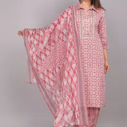 Jyoti Women Printed Regular Thread Work Pure Cotton Kurta with Patiala & With Dupatta-picture-42