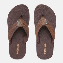 Woodland Men Brown & Navy Blue Self-Design & Textured Thong Flip-Flops-picture-19