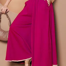 LookShine Women Pink Relaxed Flared Wrinkle Free Trousers-picture-28