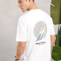 Nautica Brand Logo Printed Drop-Shoulder Sleeves Pure Cotton T-shirt-image-99