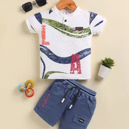 TODOS Boys Printed Mandarin Collar Pure Cotton T-Shirt With Shorts-22
