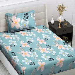 Myntra Elegant Homes Blue & Pink Floral Printed 300 TC Single Bedsheet Set-2.25 mX1.5 m-image-39