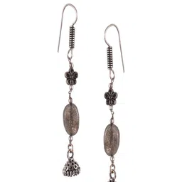 Shrim jewels Brass-Plated Labradorite Studded & Ghungroo Beaded Floral Drop Earrings-picture-0