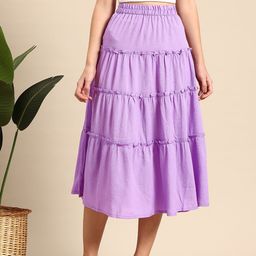 Mast & Harbour Crinkled Tiered Flared Midi Skirt-image-25