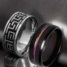 fabula Set Of 2 Stainless Steel Band Finger Rings-47