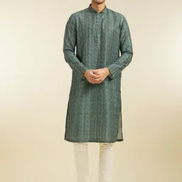 Diwas by Manyavar Geometric Printed Mandarin Collar Straight Kurta-44