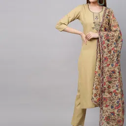 GoSriKi Women Ethnic Motifs Yoke Design Regular Thread Work Kurta with Trousers & With Dupatta-13
