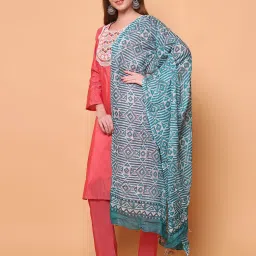 Cotton Blend Printed Green, White, Red, Multicolor Women Dupatta-31