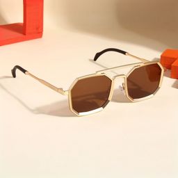 SUNGLASSIC Unisex Brown Lens & Gold-Toned Square Sunglasses with-9
