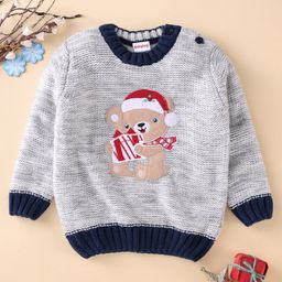 Babyhug Acrylic Knit Full Sleeves Pullovers Sweaters Bear Applique - Grey-image-14