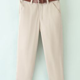 Mark & Mia Cotton Lycra Full Length Solid Formal Party Trousers with Belt - Beige-image-26