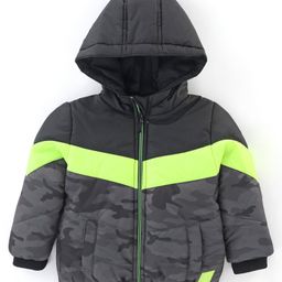 Babyhug Full Sleeves Hooded Fashion Winter Jacket Camo Print - Green-image-6