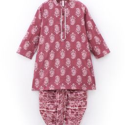 Babyhug 100% Cotton Woven Full Sleeves Kurta With Dhoti Kolka Print - Red-picture-16