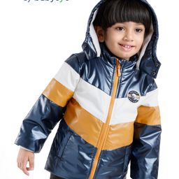 Babyoye Full Sleeves Color Blocked Hooded Quilted Jacket - Blue-image-87