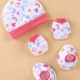 Ben Benny Cotton Cap Mitten & Booties Set With Unicorn Printed White & Pink - Diameter 9.5 cm-picture-15