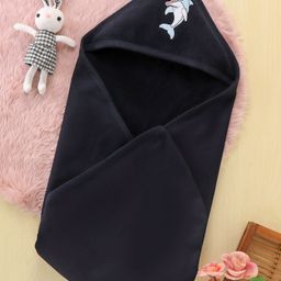 Babyhug Cotton Terry Knit Towel with Hood Dolphin Applique L 76.2 x B 76.2 cm - Navy Blue-image-48