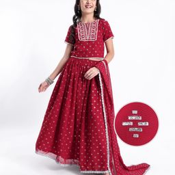 Pine Kids All Over Printed Half Sleeves Lehenga Choli Set- Red-image-55