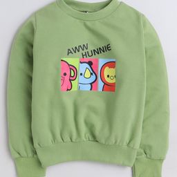 Aww Hunnie Full Sleeves Cartoon Animals Printed Cotton Terry Autumn Winter Sweatshirt - Green-image-46