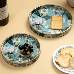 Duli Round Enamel Coated Multipurpose Serving Trays for Home and Dining Table - Set of 2-12