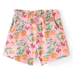 Babyhug Cotton Knit Single Jersey Mid Thigh Shorts With Fruits Print - Peach-image-89