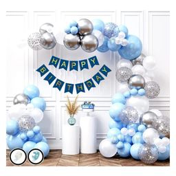 Bubble Trouble Blue White Happy Birthday Decoration Kit 67 Pcs Combo Pack for Boys Girls Kids Baby - Happy Birthday Banner, Confetti Balloons, Chrome Balloons, Pastel Balloons, Balloons Arch Strip, Glue Dots Strip-4