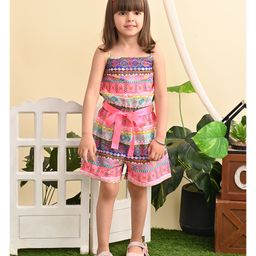 Superminis Sleeveless Aztec Printed Jumpsuit With Belt - Pink-image-60
