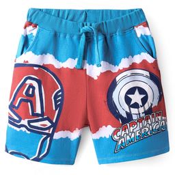 Pinekids Marvel Terry Knit Knee Length Shorts With Avengers Graphics - Blue & Red-image-30