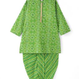 Babyhug Cotton Woven Full Sleeves Kurta Dhoti Set with Bandhani Print - Green-image-77