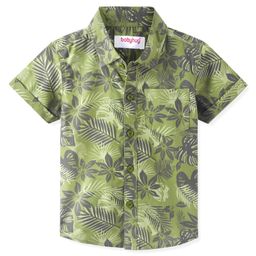 Babyhug Cotton Woven Half Sleeves Regular Collar Shirt Tropical Theme Print - Green-image-90