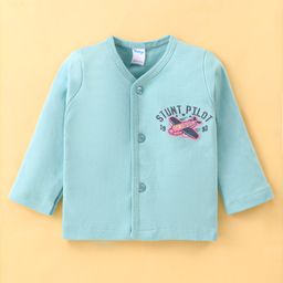 Tango Interlock Cotton Knit Full Sleeves Jhabla with Aeroplane Print - Blue-22