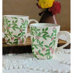 Niyara Stoneware Handmade Premium Ceramic Tea Cups and Coffee Mugs Ceramic Mugs to Gift to Best Friend Microwave Dishwasher Safe - Set of 2, 320ml (Floral Print) (Pink Symphony)-image-84