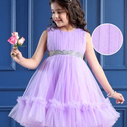 Mark & Mia Sleeveless Tiered Party Frock with Lace Detailing & Floral Applique - Lilac-image-27
