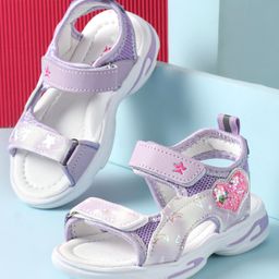 Cute Walk by Babyhug Velcro Closure Sandals with Heart Applique - Purple-image-12