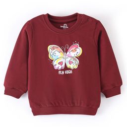Doodle Poodle 100% Cotton Light Weight Looper Knit Full Sleeves Sweatshirt with Butterfly Print - Maroon-image-99