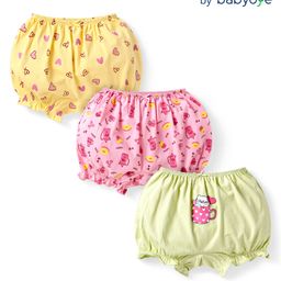 Babyoye Cotton Knit Bloomer With Heart & Animal Print Pack Of 3 - Pink Yellow-image-76
