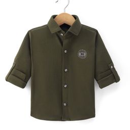 Rikidoos Cotton Full Sleeves Stone Embellished & Patch Applique Detailed Self Design Shirt - Olive Green-image-93