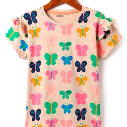 Doreme Single Jersey Half Sleeves T-Shirt with Frill & Butterfly Print - Peach-image-75