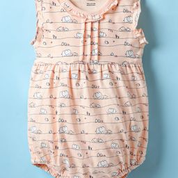 CUCUMBER Sinker Knit Frill Sleeves Onesie With Elephant Print - Peach-picture-20