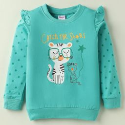 Tango Looper Knit Full Sleeves T-Shirt with Stars & Animal Print - Turquoise-picture-17