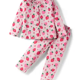 Smarty Girls Sinker Knit Full Sleeves Co-ord Night Suit with Tropical & Floral Print - Pink-picture-0