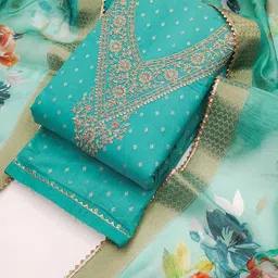 TAVAS Ethnic Motifs Embroidered Chanderi Silk Unstitched Dress Material-picture-32