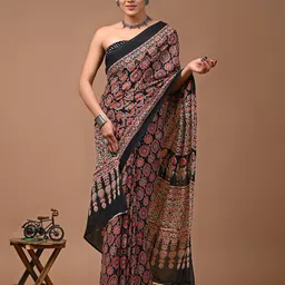 Crafts Moda Ethnic Motifs Pure Cotton Block Print Saree-image-74