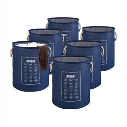 Aura 6Pcs Blue & White Printed Foldable Laundry Bag With Handle - 60 L-5