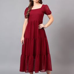 BAESD Puff Sleeve Georgette Fit & Flare Maxi Dress-image-75